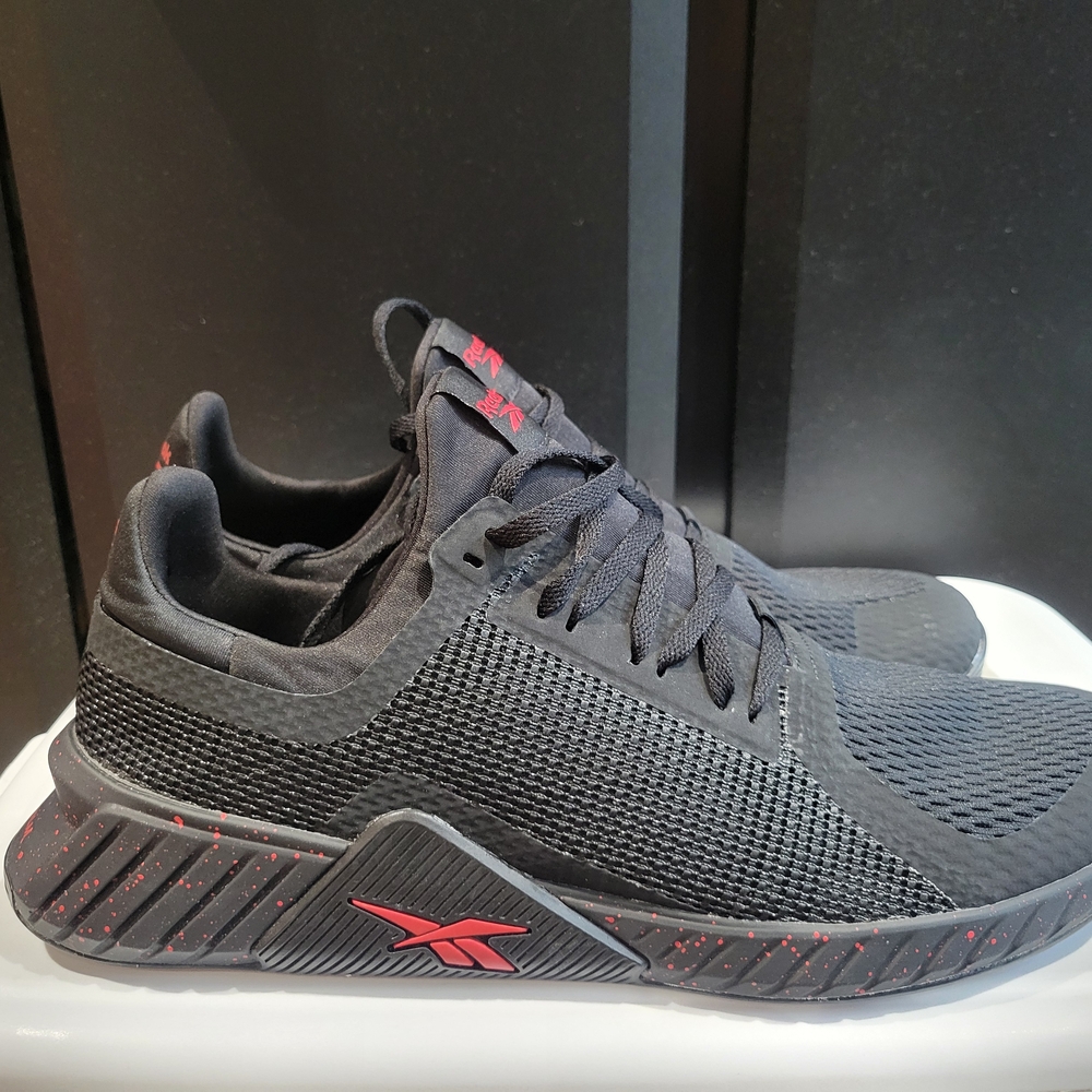 Reebok Flashfilm Black Athletic Mesh Sneakers with Red Details